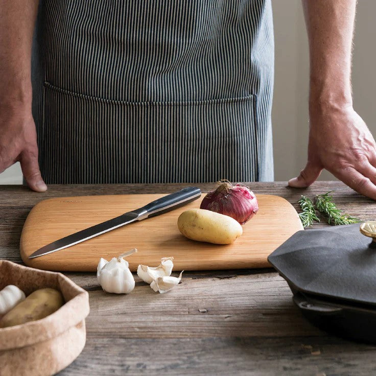 Organic Bamboo Large Cutting Board shown during meal preparation