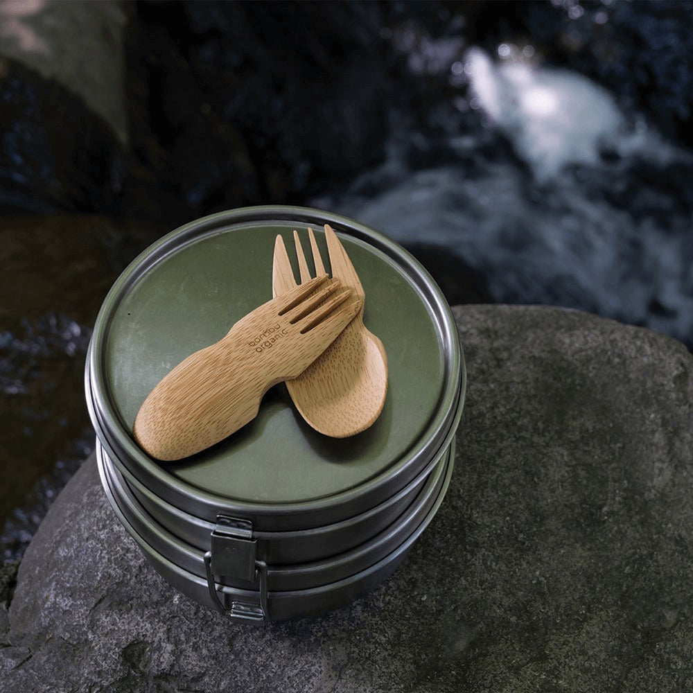 Set of two Bamboo Sporks show outdoors