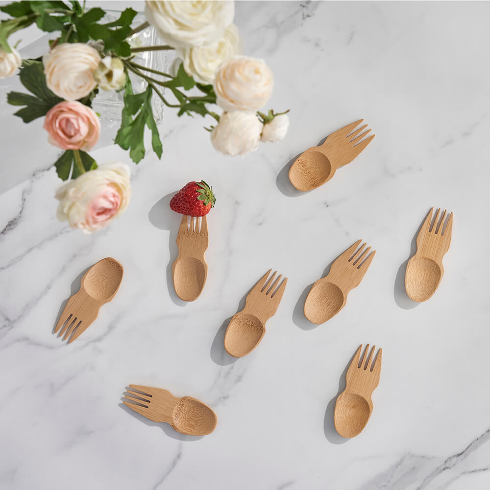 Organic Bamboo Sporks on Marble Countertop