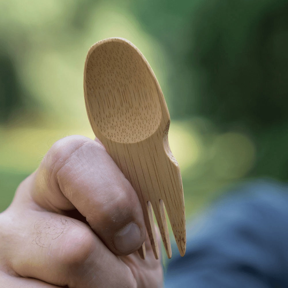 Organic Bamboo Spork shown in Hand