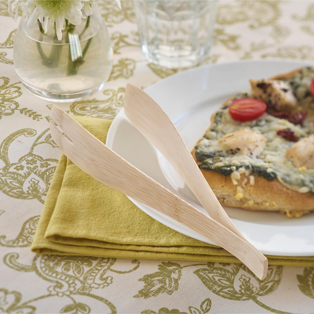 Organic Bamboo Catering Tongs on Plate