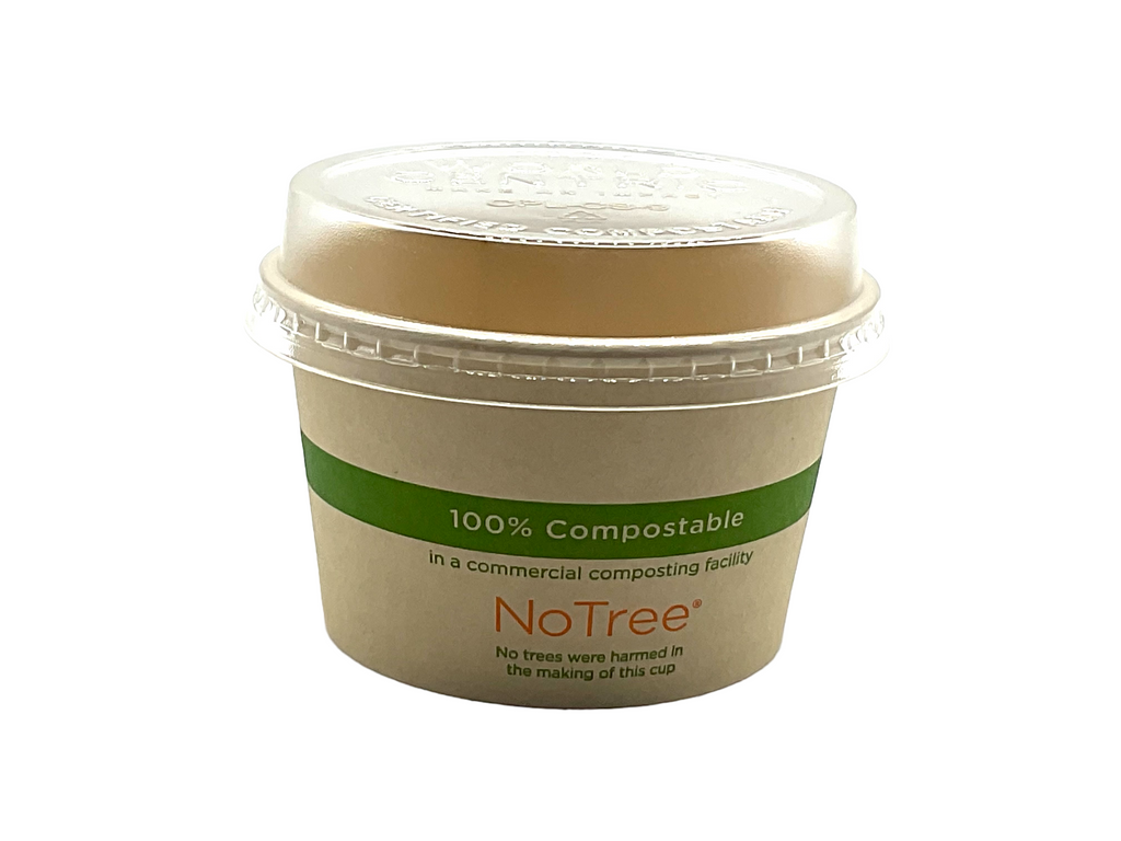 World Centric 4 oz NoTree Fiber Bowl and PLA Clear Raised Lid