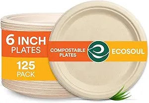 6 Inch Round Bagasse Certified Compostable Plate 