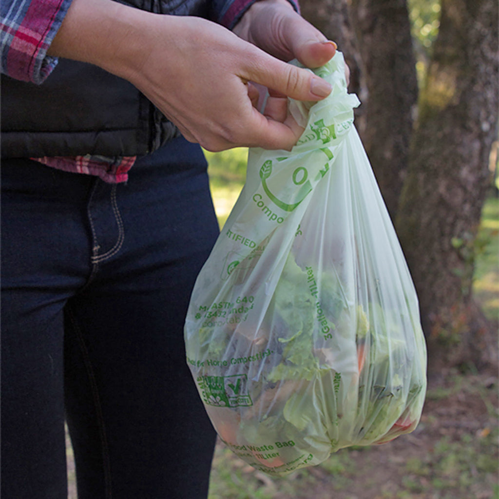 World Centric Compostable 3 gallon bag, shown with compost.