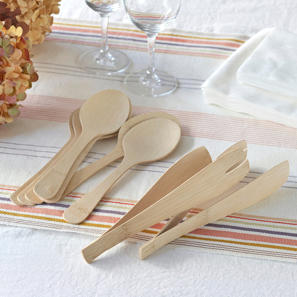 Organic Bamboo Serving Spoons and Catering Tongs