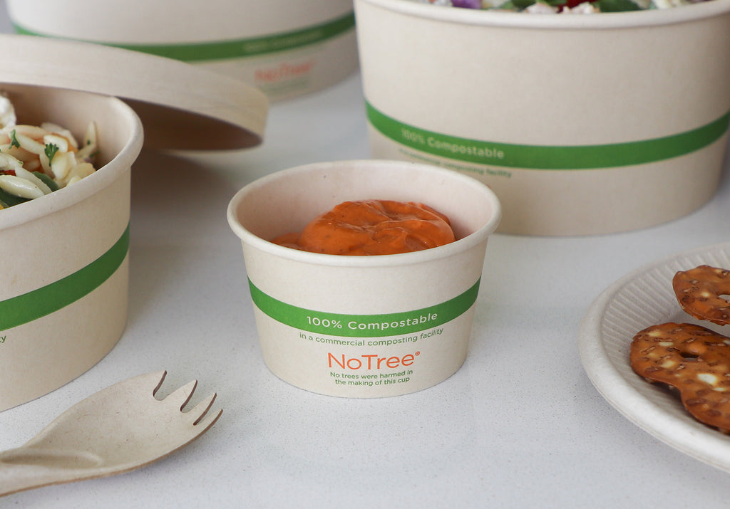 World Centric Compostable 4 oz Portion Cup shown with food